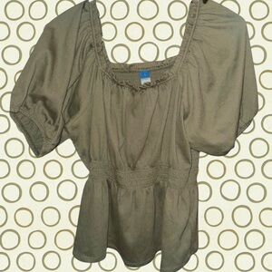 OLD NAVY OLIVE SMOCK WAIST PUFF SLEEVE TOP